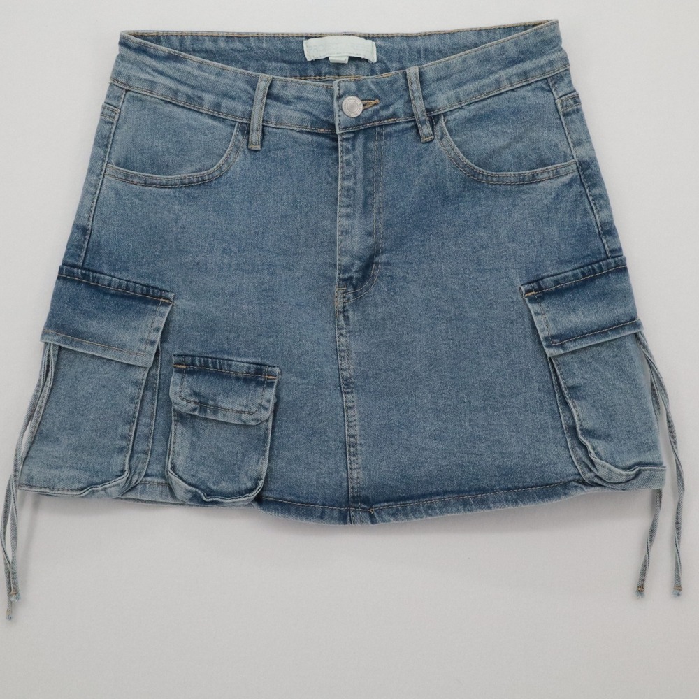 Project Rebel Womens Sz S Blue Denim Cargo Mini Skirt Y2K Jean Utility Pocket